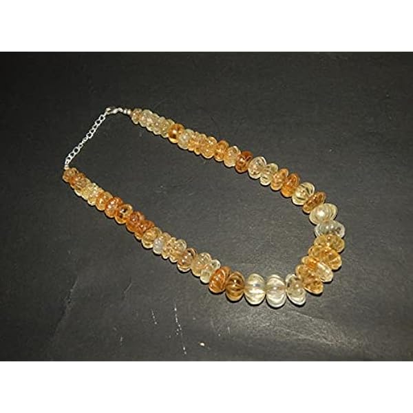 LKBEADS Unique Fancy citrine pumpkin shape gemstone Necklace 446 carat 10 x 18 mm 16.5"